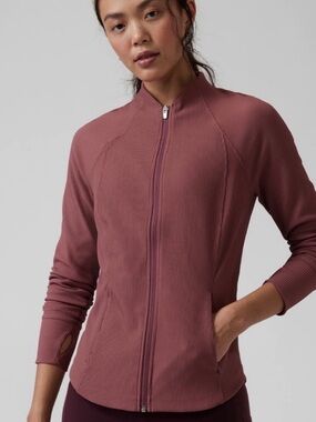 Athleta Salutation Ribbed Full-Zip Jacket in Tawny Rose Excellent Condition